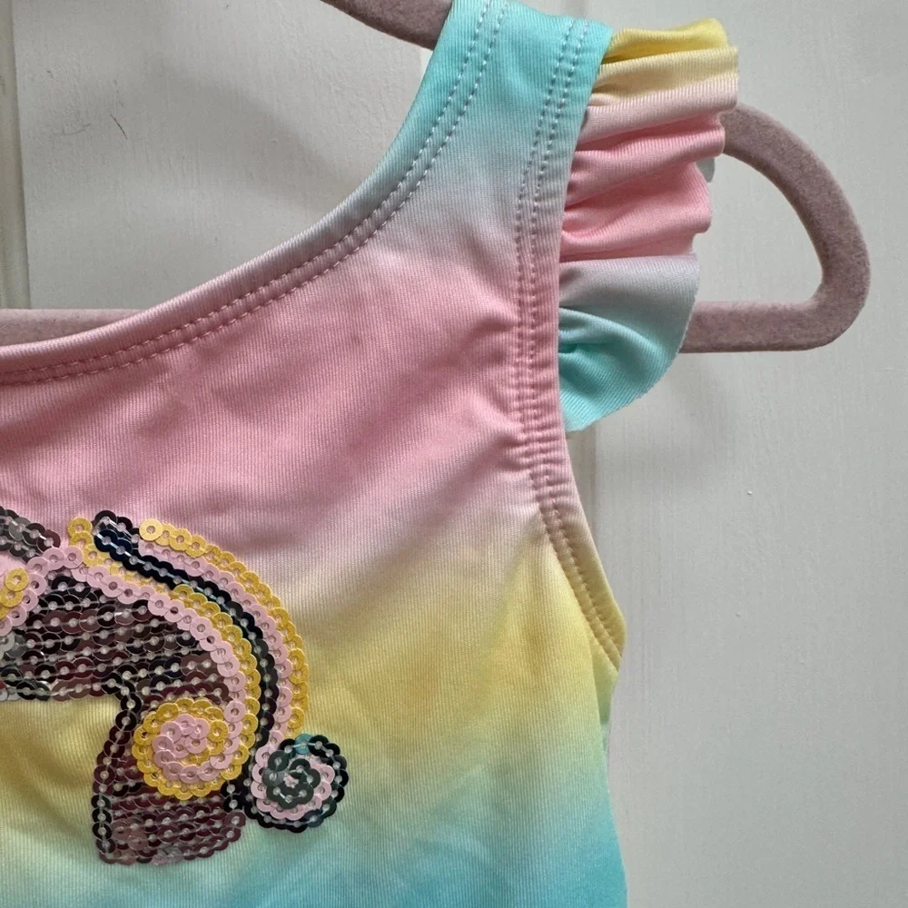 NWOT Penelope Mack LTD 24M Girls Rainbow Unicorn One Piece Bathingsuit Swimsuit